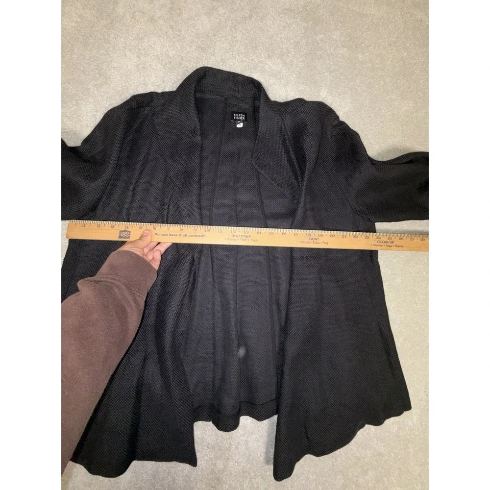 eileen fisher XL textured blazer cardigan‎ black linen cotton Waterfall Drape